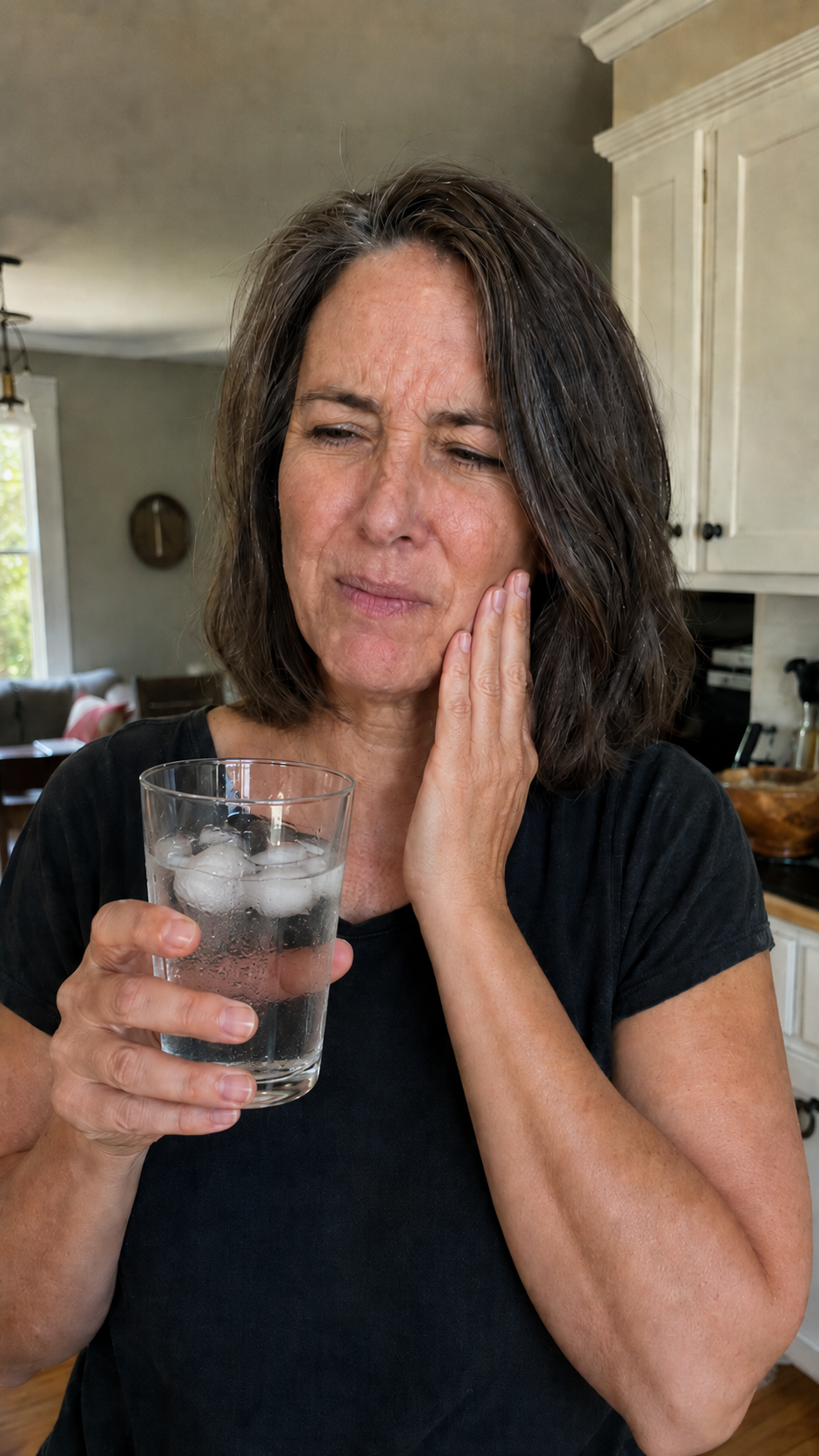 A person reacting to tooth sensitivity